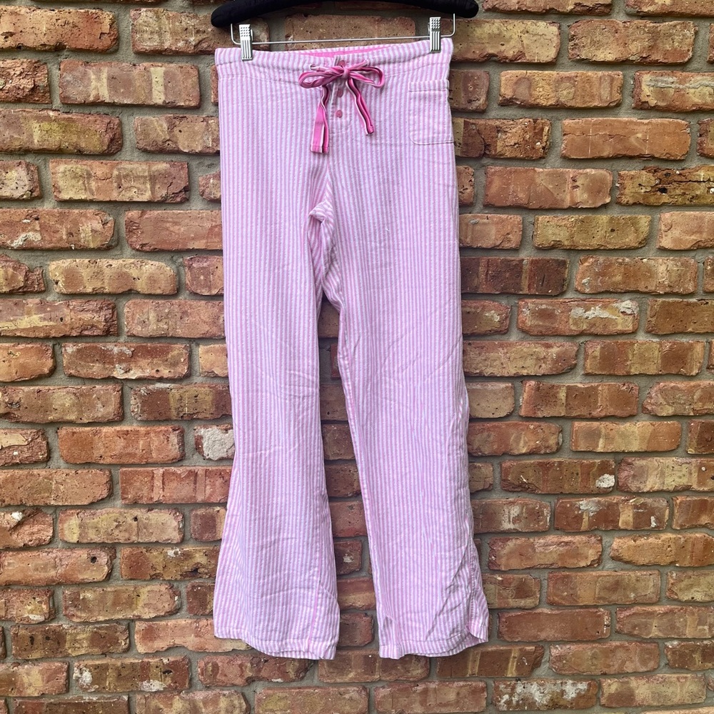 PINK VICTORIAS SECRET FLEECE WIDE LEG PAJAMA SLEEP PANTS DRAWSTRING MEDIUM